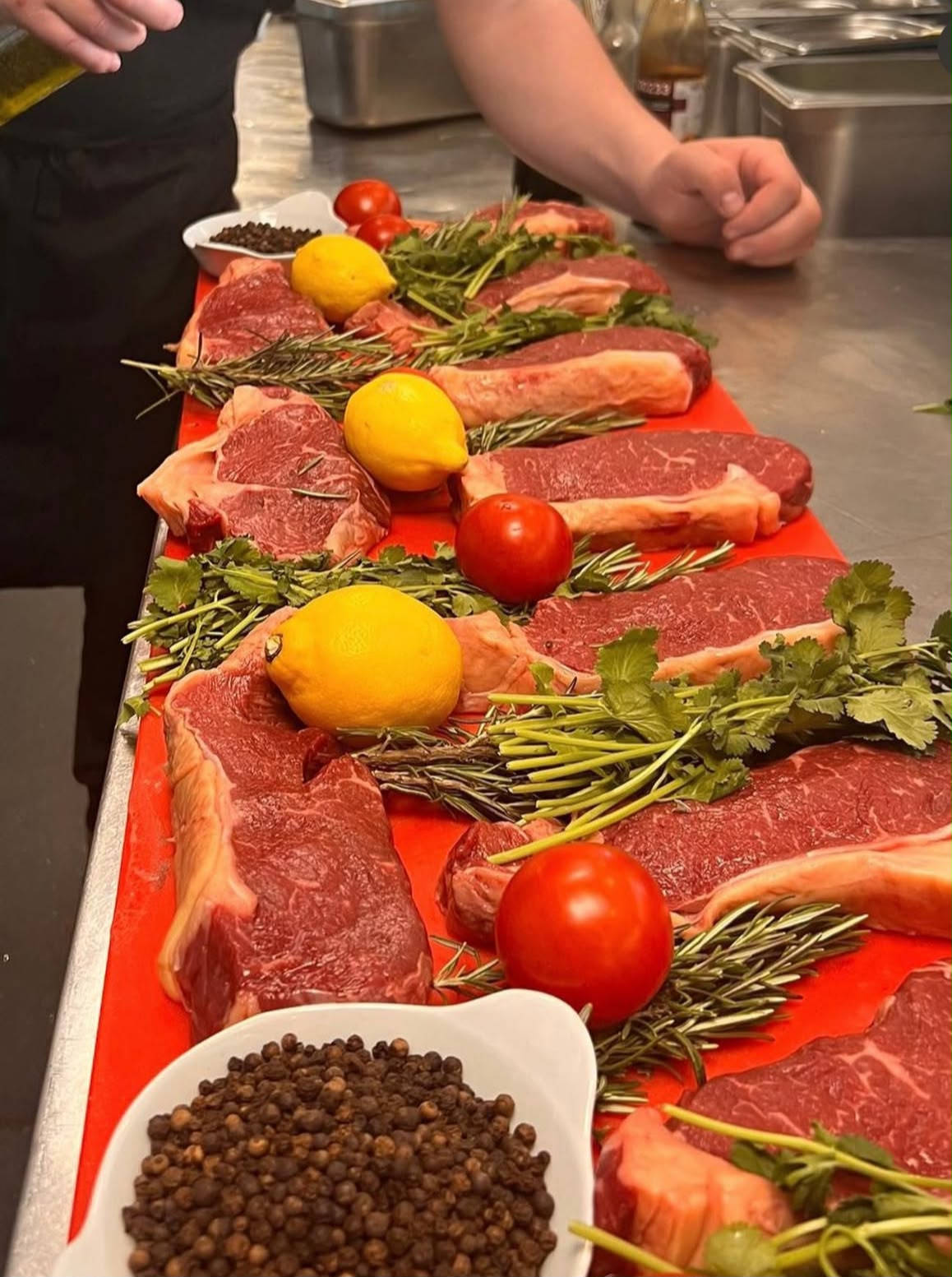 Premium steaks prepared in the kitchen